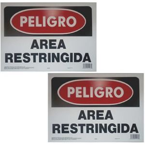 (Set of 2) HD 14 x 10 in. PELIGRO AREA RESTRINGIDA (DANGER AREA RESTRICTED)
